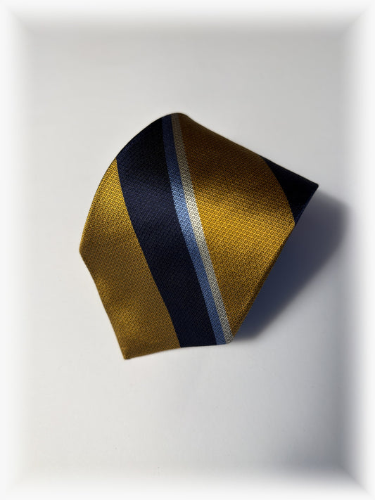 Nahaufnahme Brooks Brothers Repp-Streifen Gold/Navy/Hellblau