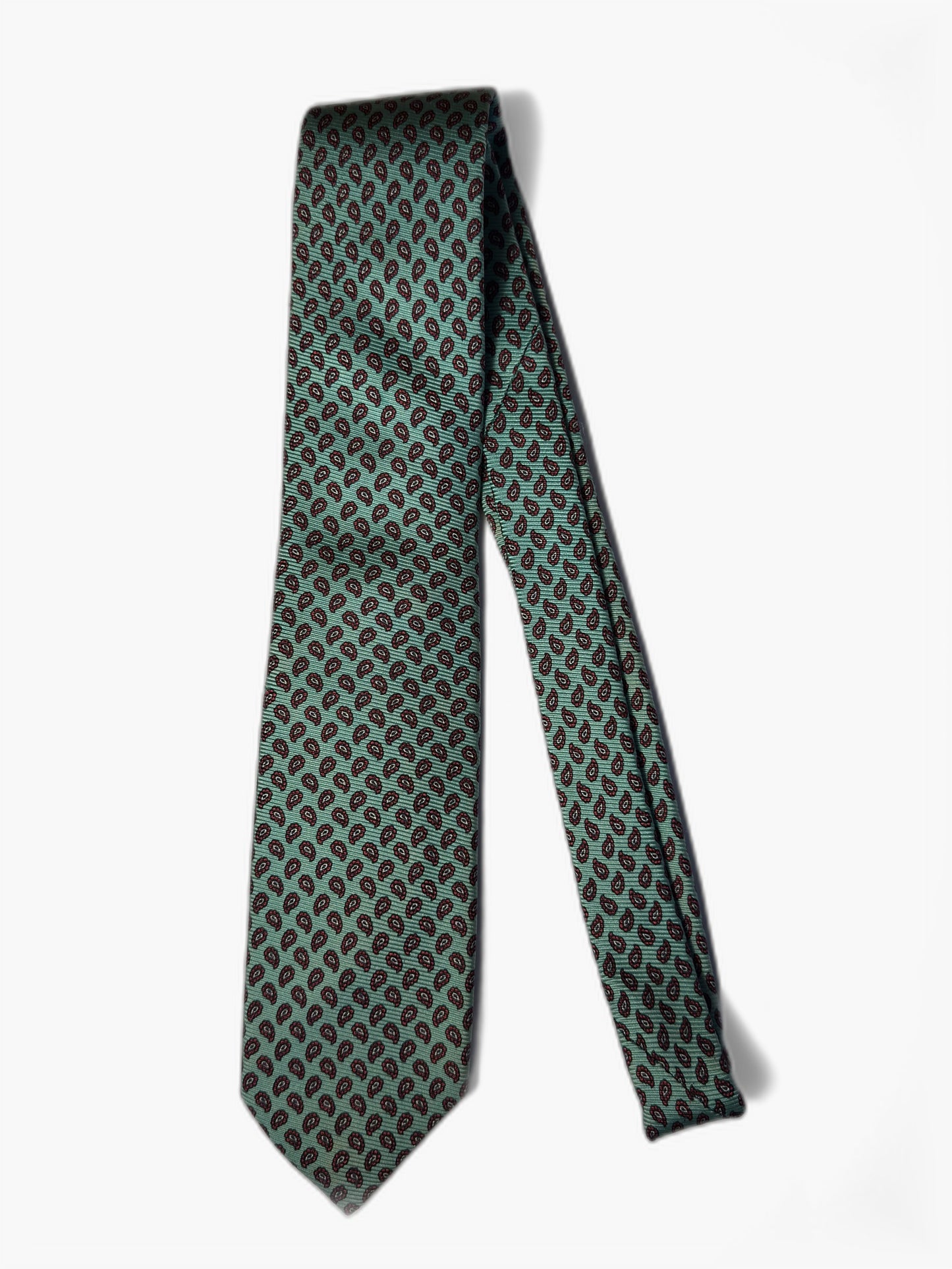 Polo Ralph Lauren Paisley-Krawatte in Mintgrün und Burgund, Gesamtansicht
