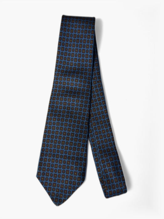 Brooks Brothers Krawatte mit geometrischem Muster in Blau und Gold, Gesamtansicht