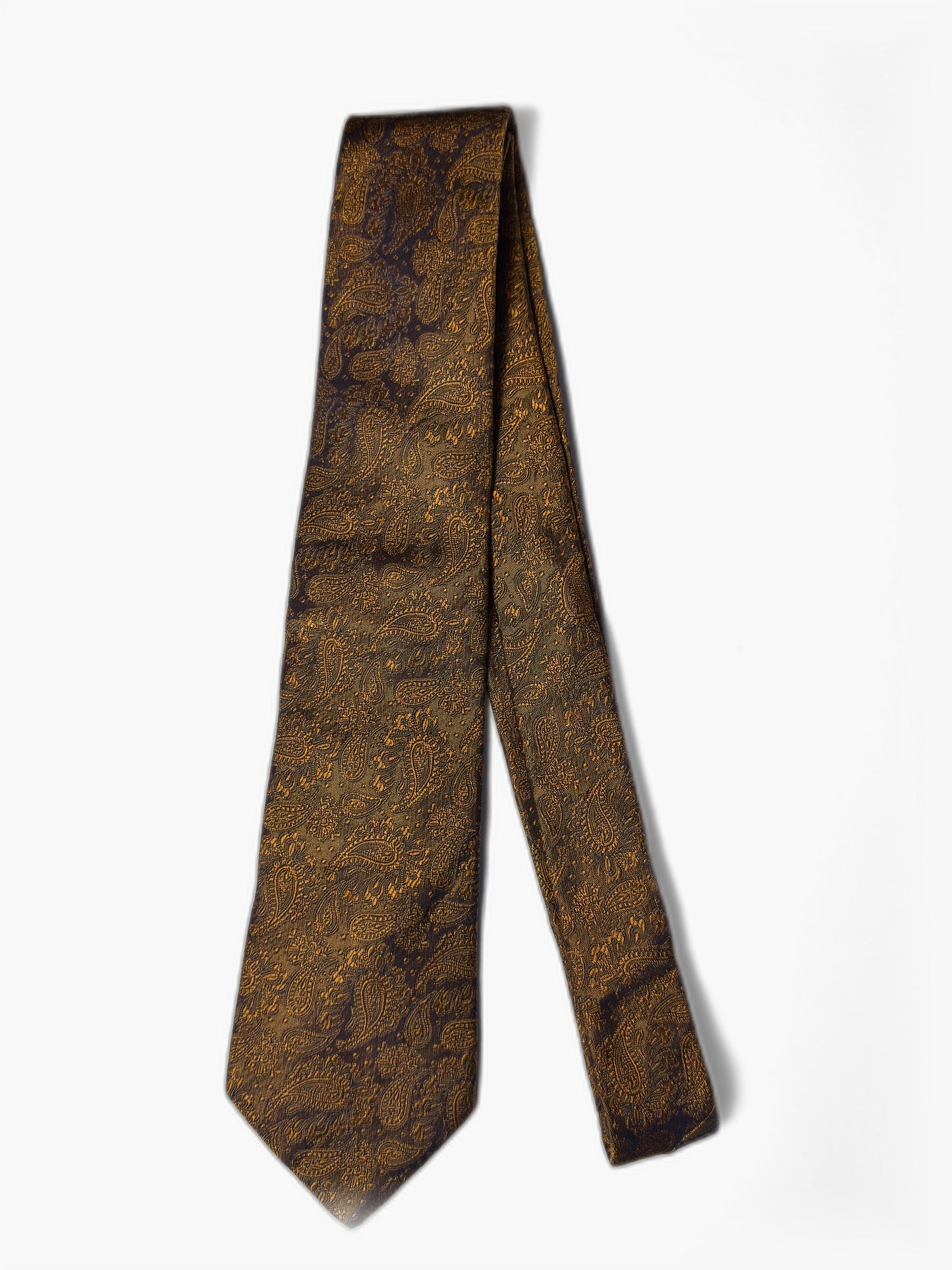 Holland & Sherry Paisley-Krawatte in Gold und Bronze, Gesamtansicht