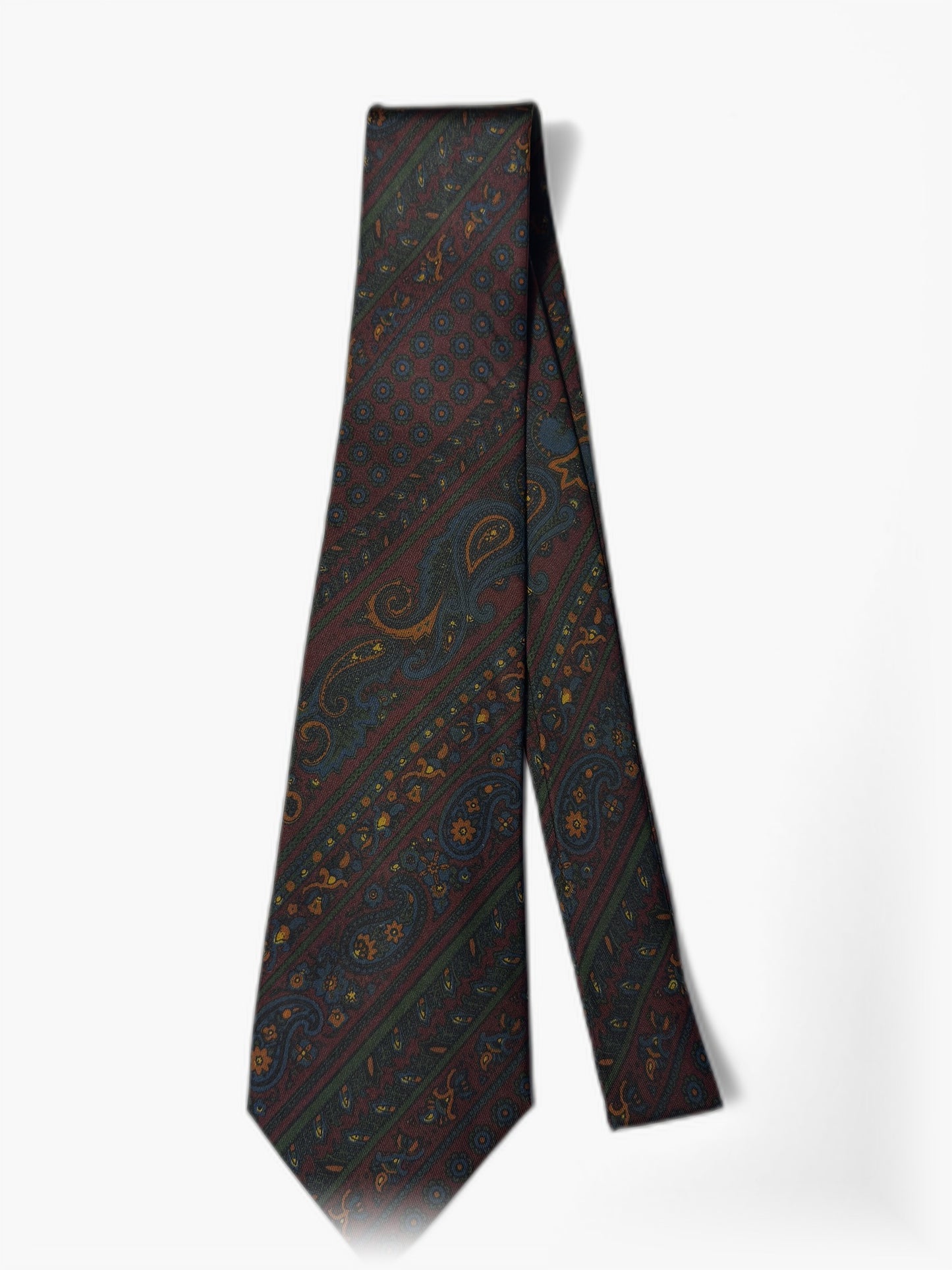 Vintage Krawatte mit Paisley-Streifen in dunklen Tönen, Gesamtansicht
