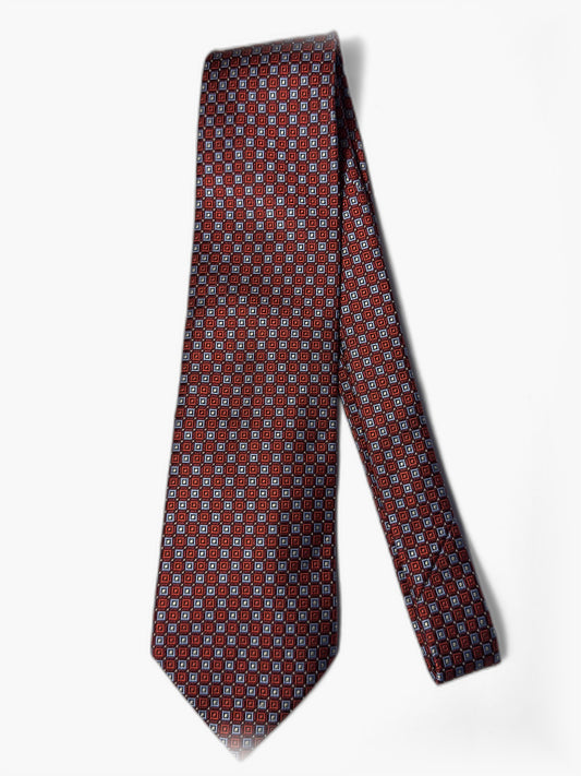 Brooks Brothers Krawatte mit geometrischem Muster in Rot und Blau, Gesamtansicht