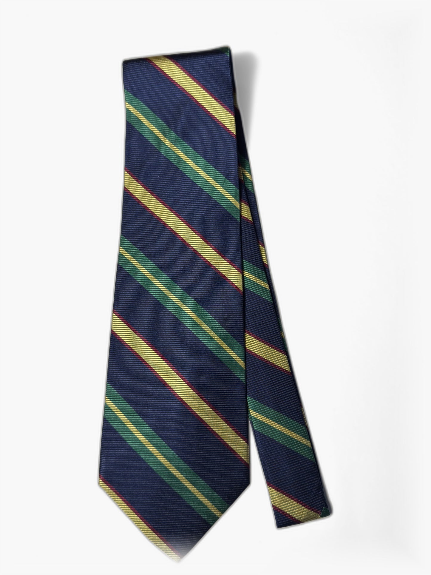 Vintage Krawatte mit Repp-Streifen in Navy, Grün und Gold, Gesamtansicht