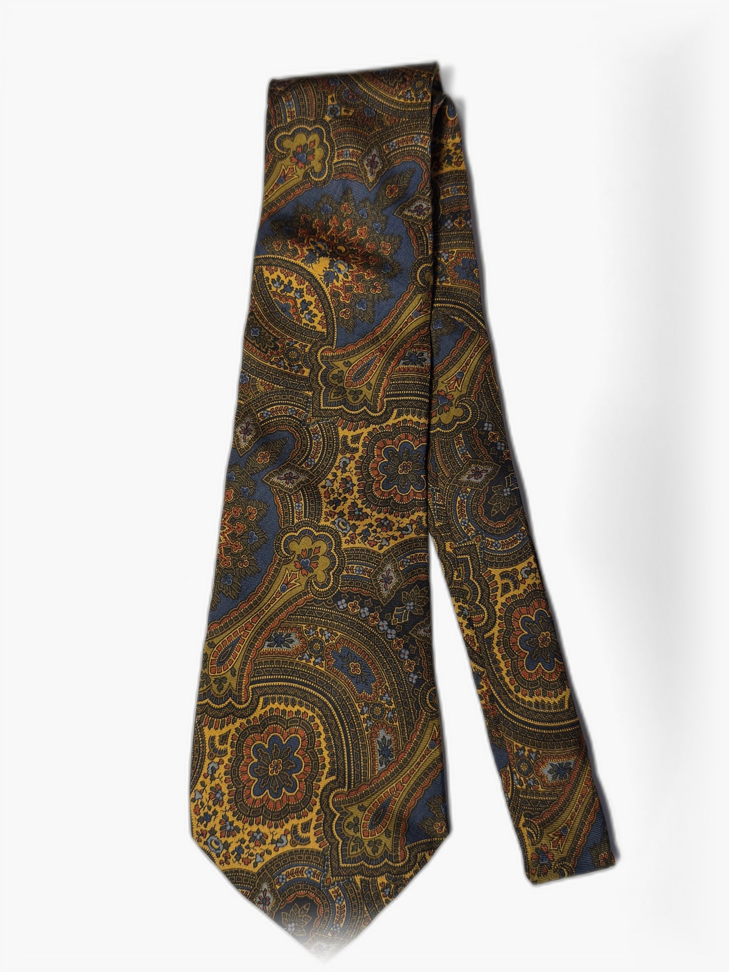 Vintage Paisley-Krawatte in Blau und Gold, Gesamtansicht