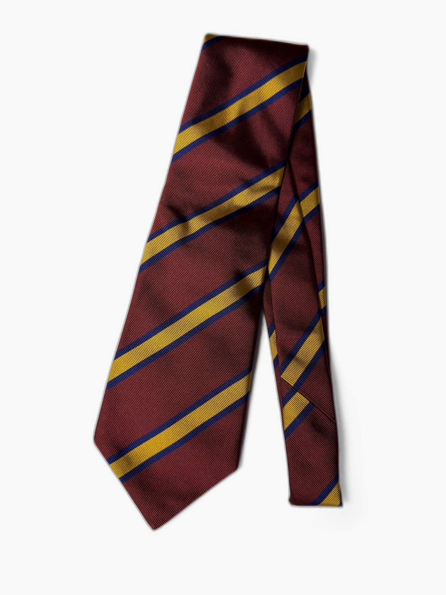Ascot Vintage Krawatte mit Regimental, bordeaux mit blau-gelb Regimental, Gesamtansicht