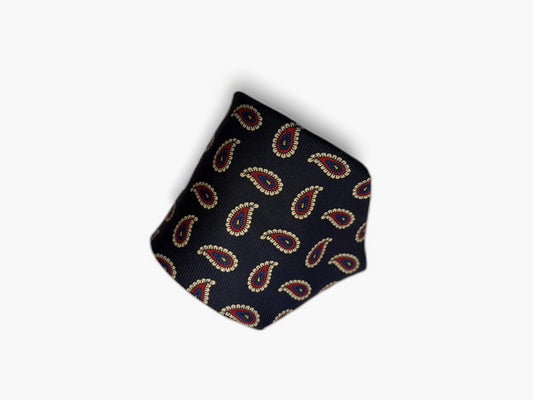 Brooks Brothers Vintage Krawatte mit Mini-Paisley, marineblau mit weiss-cream-rot Mini-Paisley, Gesamtansicht