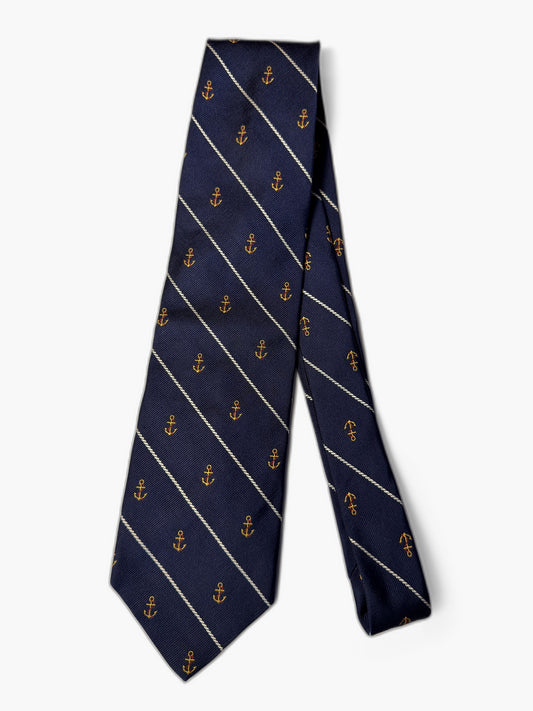 Brooks Brothers Vintage Krawatte mit Anker, marineblau mit Goldankern, Gesamtansicht
