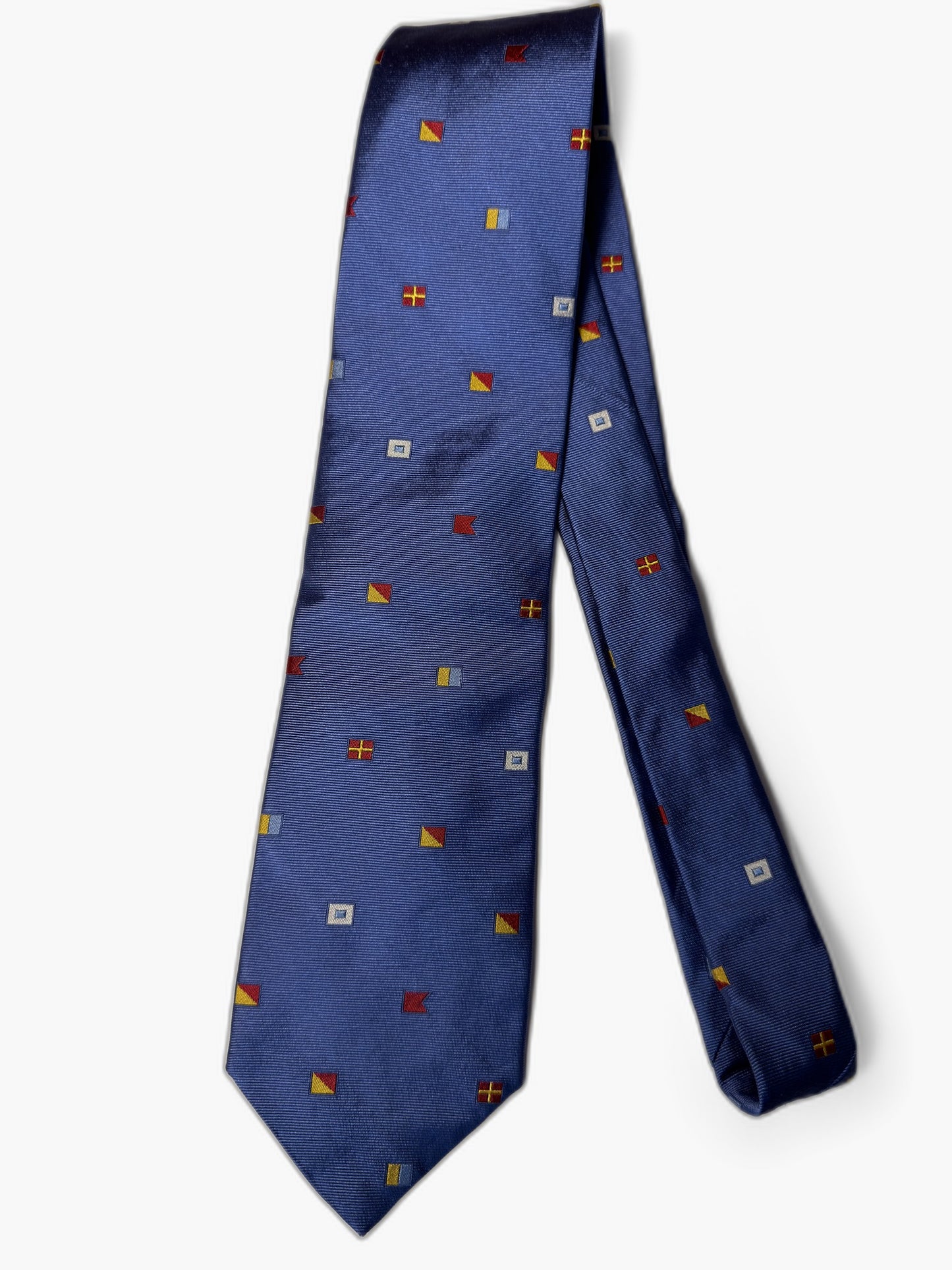 Brooks Brothers Vintage Krawatte mit Nautical-Flags, mittelblau mit Nautical-Flags, Gesamtansicht