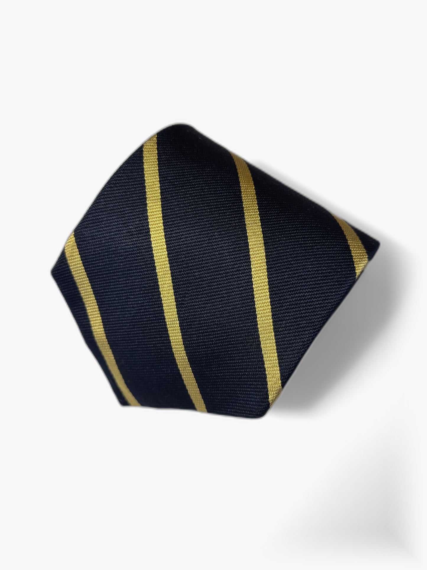 Detail: Brooks Brothers Repp-Krawatte in Navy mit goldenen Streifen, Nahaufnahme der Spitze