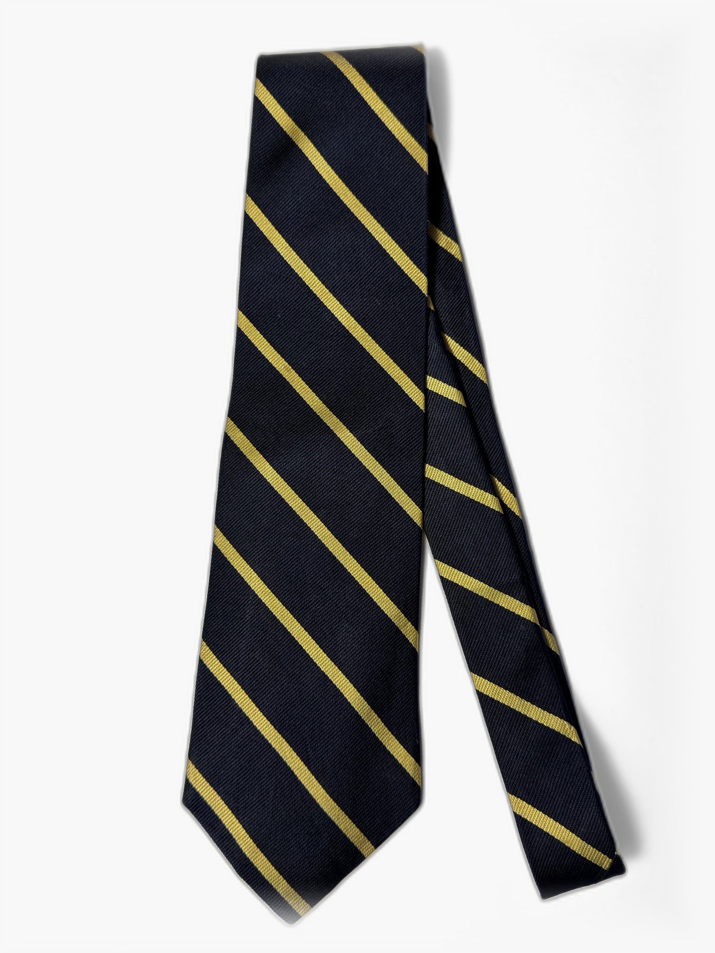 Brooks Brothers Repp-Krawatte in Navy mit goldenen Streifen, Gesamtansicht