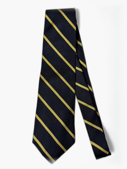 Brooks Brothers Repp-Krawatte in Navy mit goldenen Streifen, Gesamtansicht