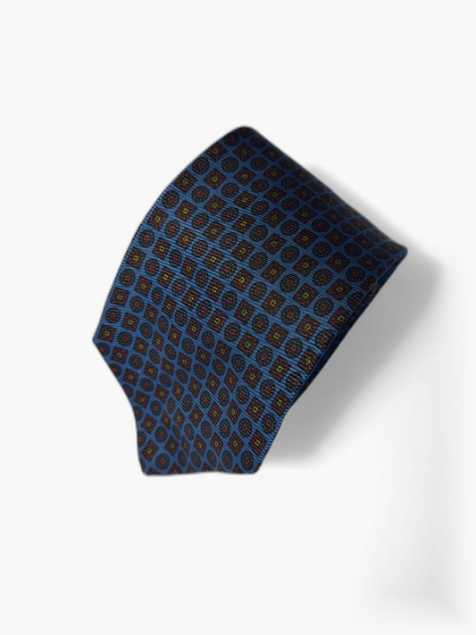 Detail: Brooks Brothers Krawatte mit geometrischem Muster in Blau und Gold, Nahaufnahme