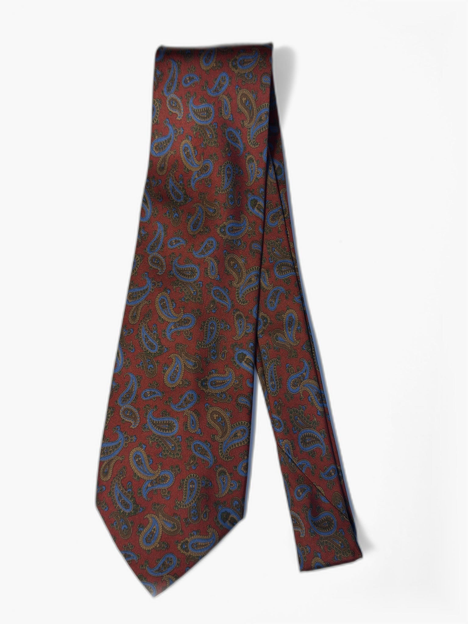 Vintage Paisley-Krawatte in Rostbraun und Blau, Gesamtansicht