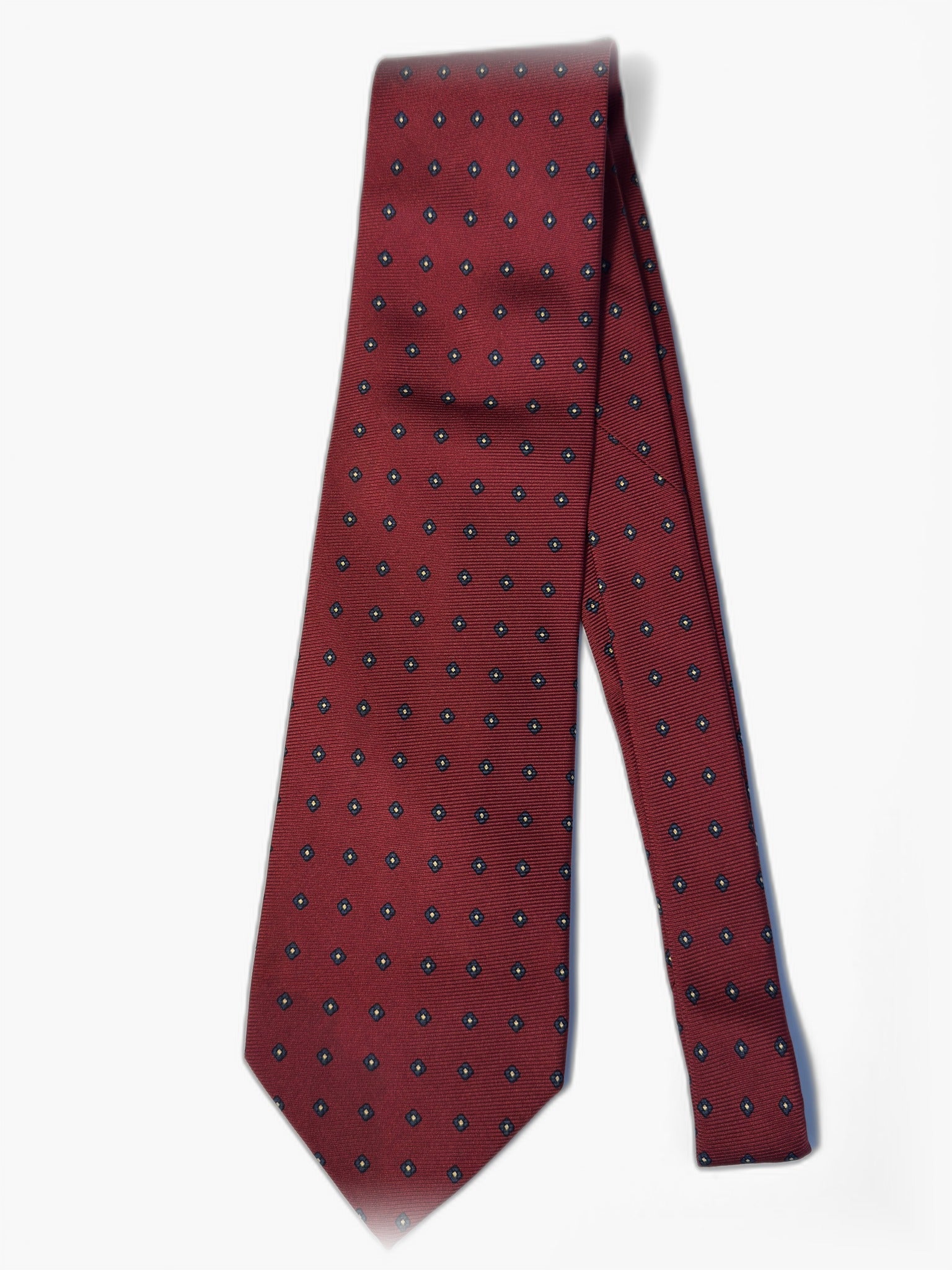 Vintage Krawatte in Burgund mit kleinen blauen Punkten, Gesamtansicht