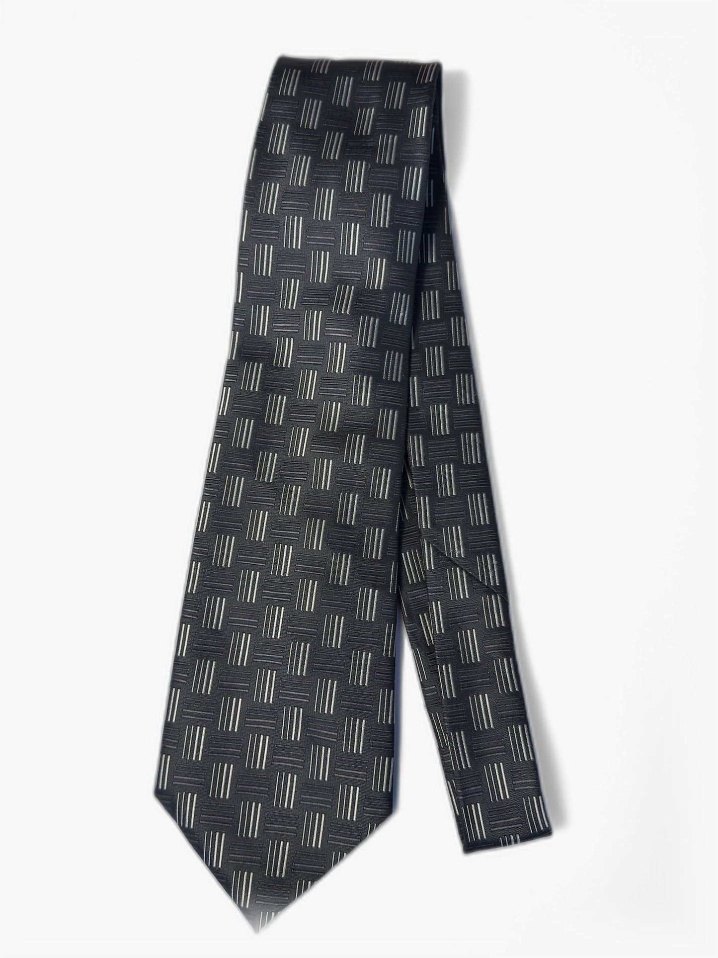 Vintage Krawatte in Anthrazit mit geometrischem Muster, Gesamtansicht