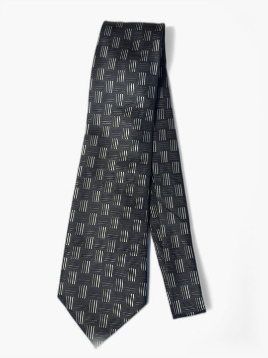 Vintage Krawatte in Anthrazit mit geometrischem Muster, Gesamtansicht