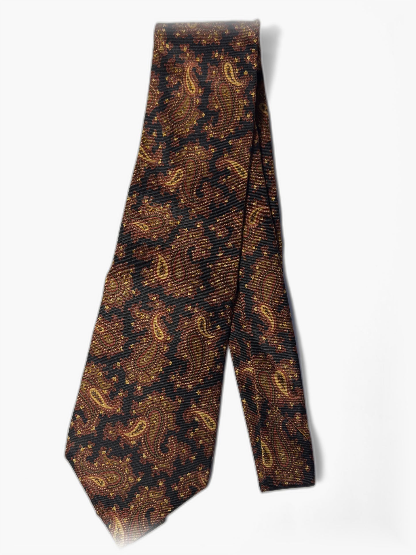 Brooks Brothers Paisley-Krawatte in Dunkelbraun und Gold, Gesamtansicht