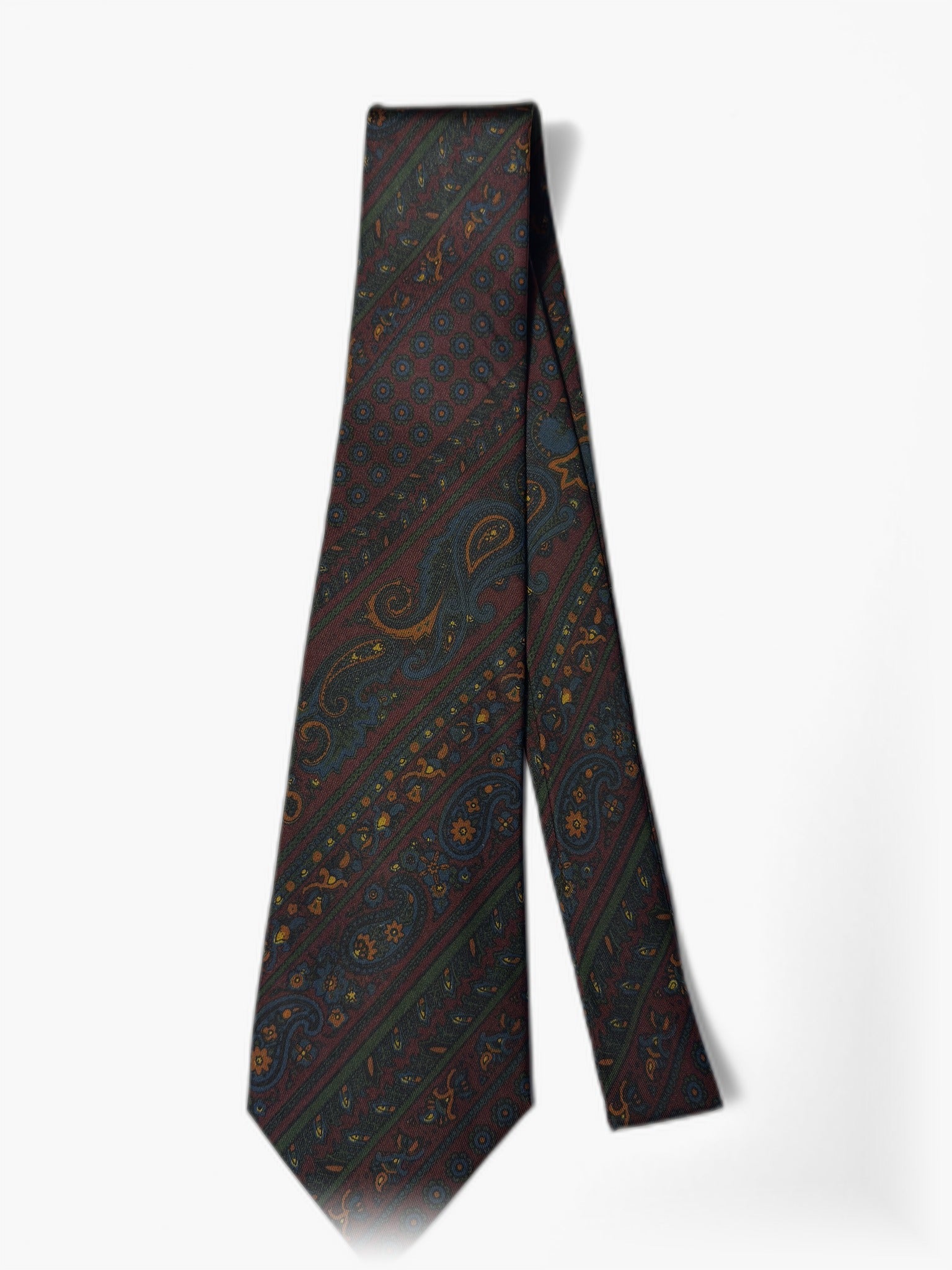 Vintage Krawatte mit Paisley-Streifen in dunklen Tönen, Gesamtansicht