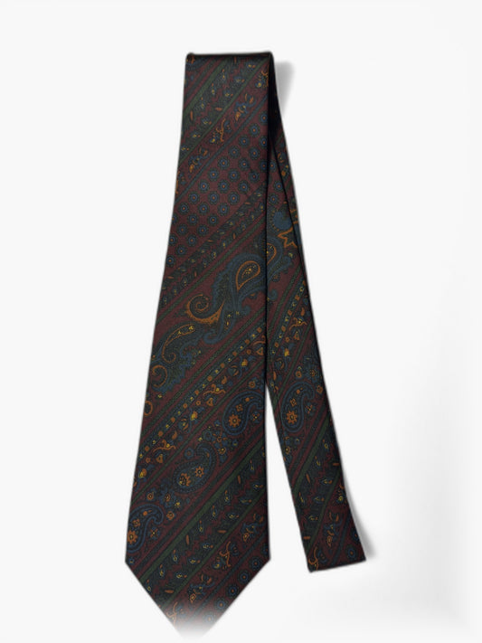 Vintage Krawatte mit Paisley-Streifen in dunklen Tönen, Gesamtansicht