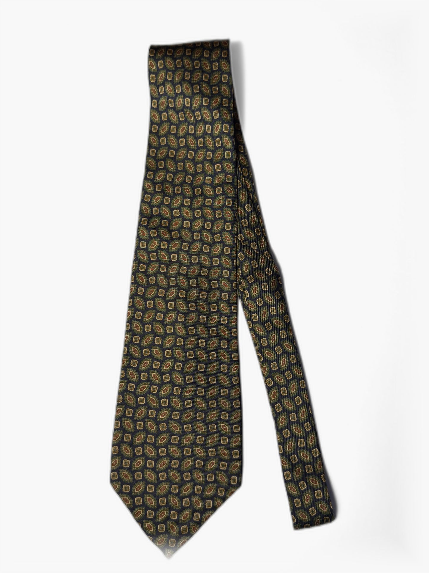 Vintage Krawatte in Oliv mit kleinem Paisley-Muster, Gesamtansicht