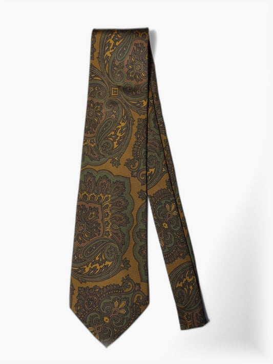Vintage Krawatte mit großem Paisley in Gold und Oliv, Gesamtansicht