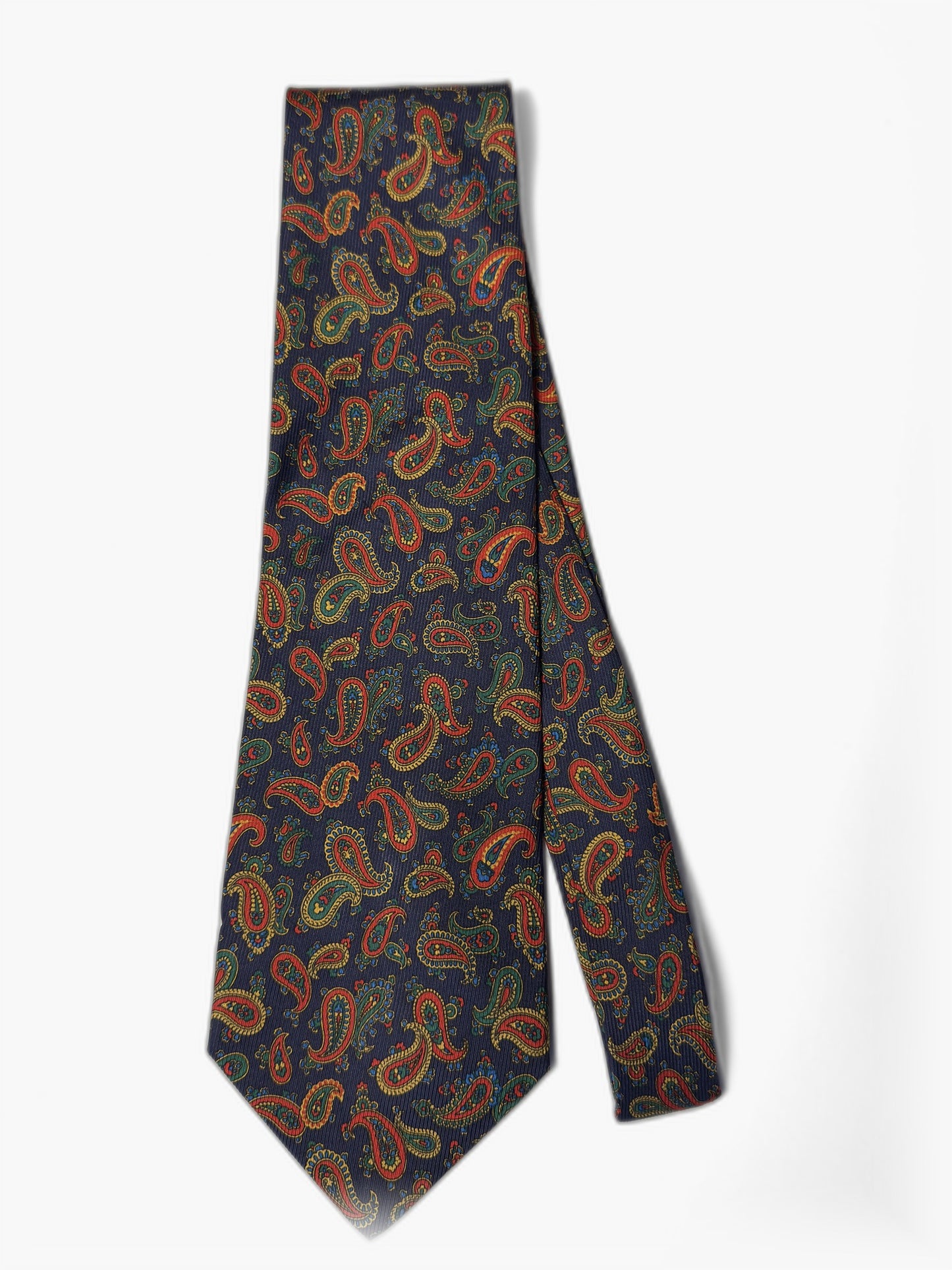 Vintage Paisley-Krawatte in Navy mit bunten Motiven, Gesamtansicht