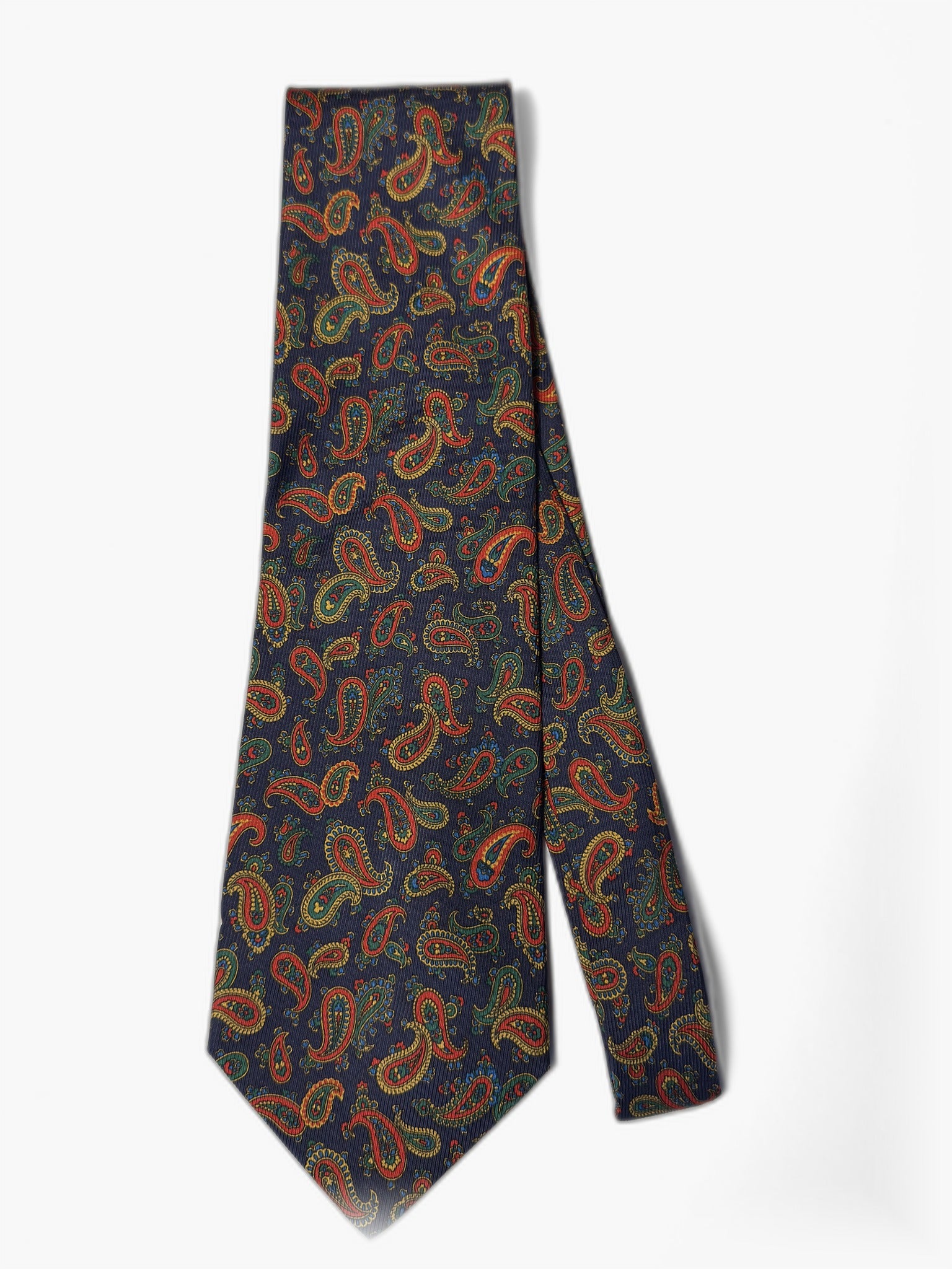 Vintage Paisley-Krawatte in Navy mit bunten Motiven, Gesamtansicht