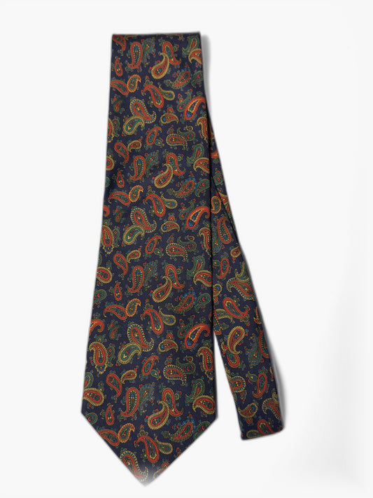 Vintage Paisley-Krawatte in Navy mit bunten Motiven, Gesamtansicht