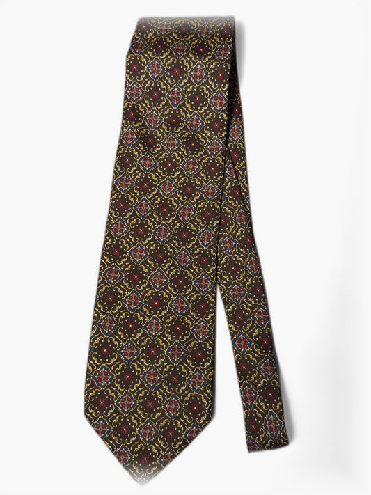 Vintage Krawatte mit ornamentalem Muster in Braun und Gold, Gesamtansicht