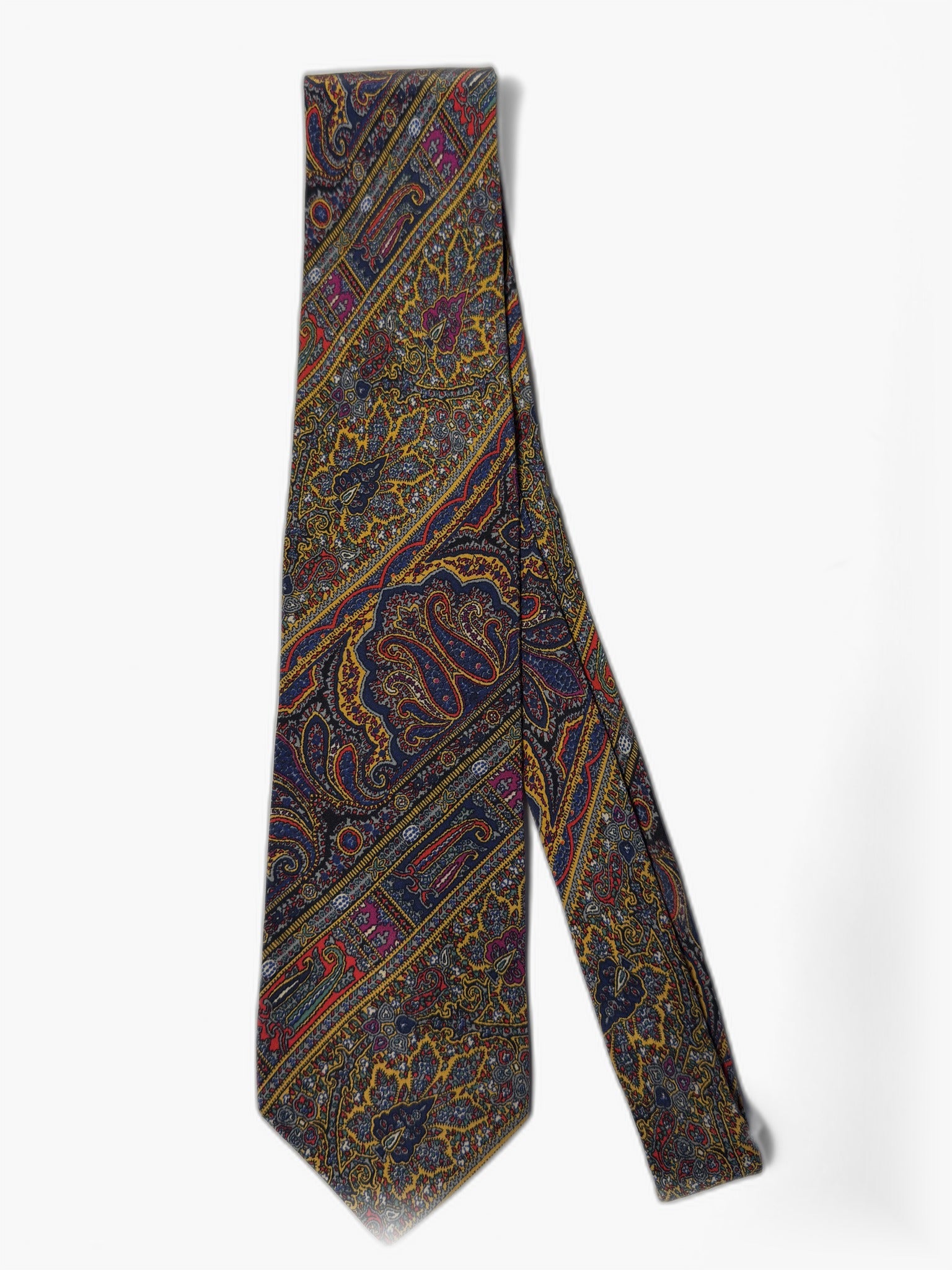 Vintage Krawatte mit diagonalem Paisley in bunten Farben, Gesamtansicht