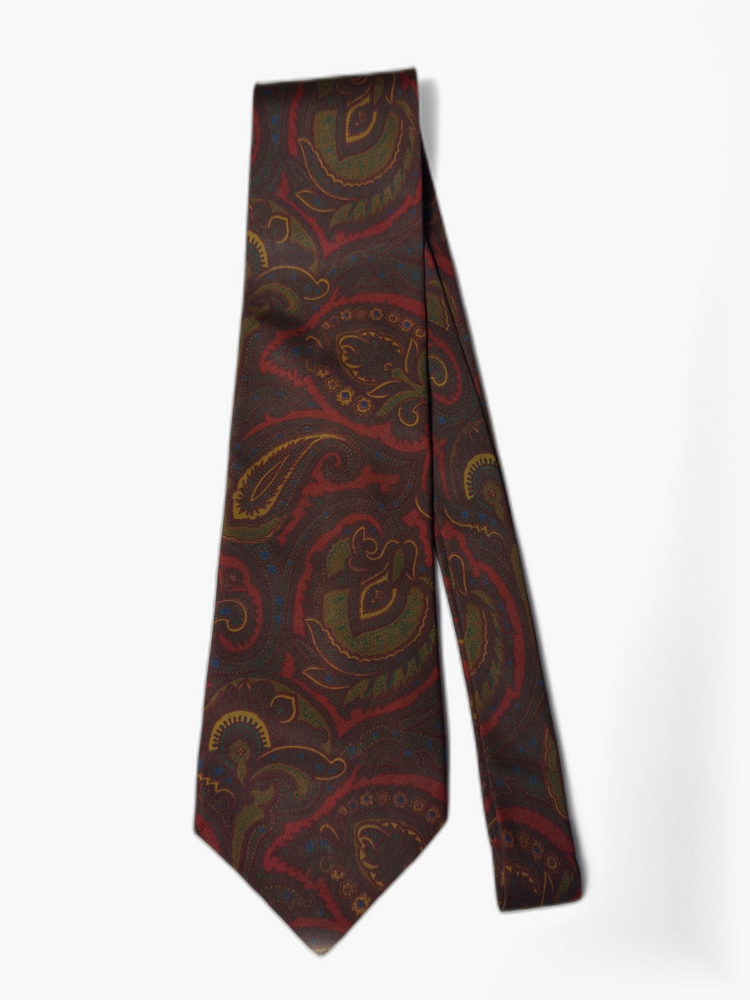 Vintage Krawatte mit großem Paisley in dunklen Erdtönen, Gesamtansicht