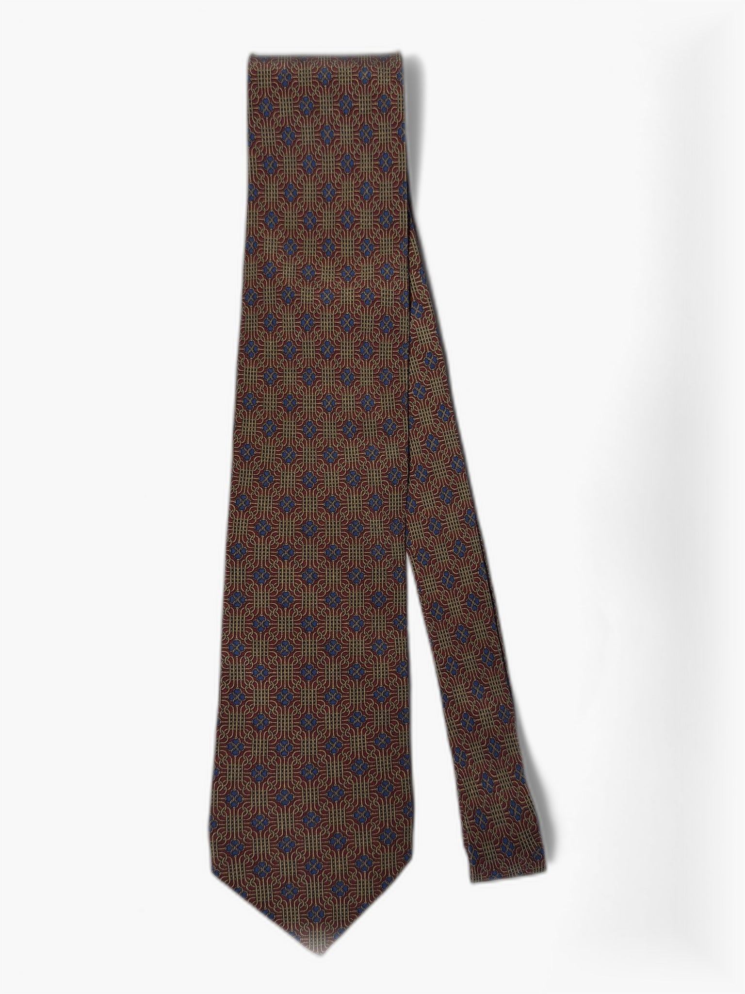 Vintage Krawatte in Braun mit kleinem geometrischem Muster, Gesamtansicht