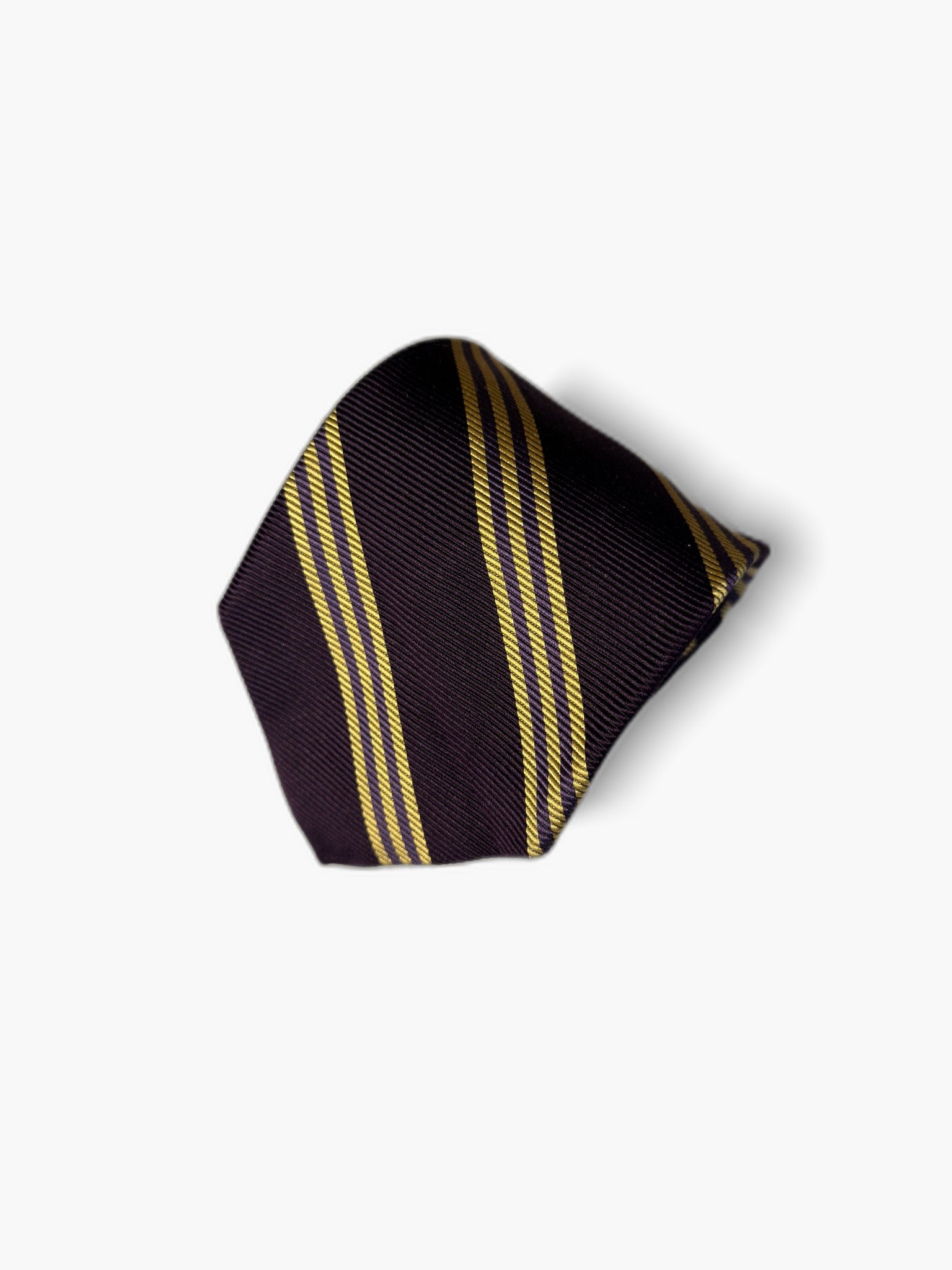 Vintage Krawatte mit Regimental, dunkelblau mit gelben Doppelstreifen, Detailansicht