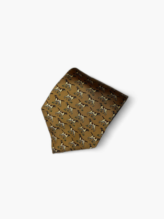 Brooks Brothers Vintage Krawatte mit Pointer-Print, senf mit Pointer-Hunden, Detailansicht