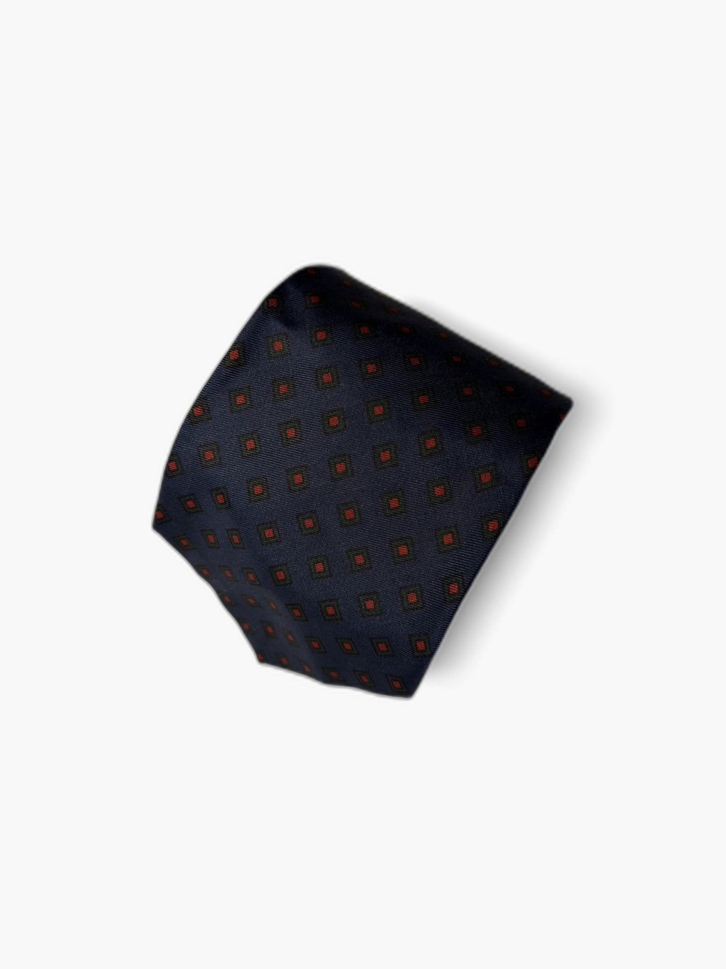 Brooks Brothers Vintage Krawatte mit Foulard, marineblau mit rot-orange Quadrat-Foulard, Detailansicht