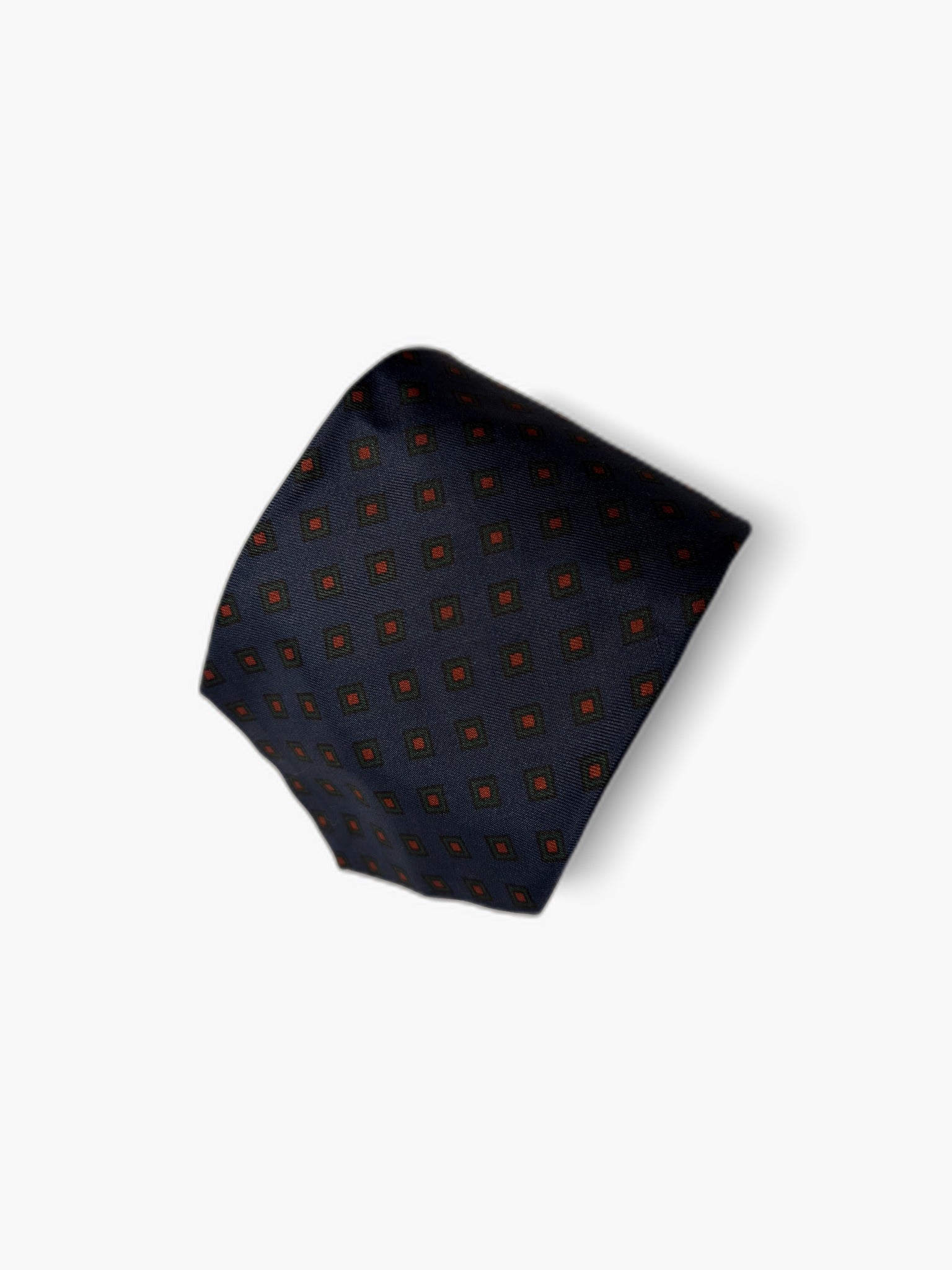 Brooks Brothers Vintage Krawatte mit Foulard, marineblau mit rot-orange Quadrat-Foulard, Detailansicht