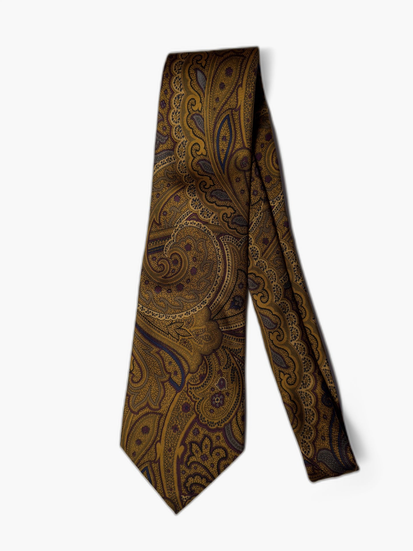 Brooks Brothers Vintage Krawatte mit Paisley, gold-bronze Paisley auf nachtblau, Gesamtansicht