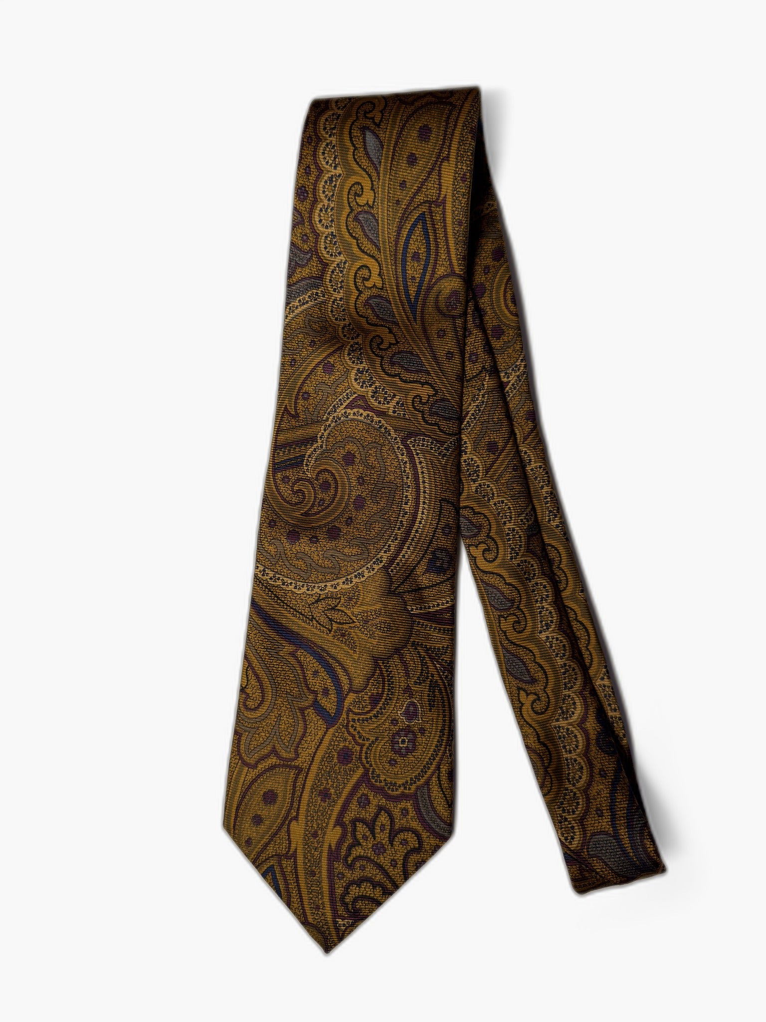 Brooks Brothers Vintage Krawatte mit Paisley, gold-bronze Paisley auf nachtblau, Gesamtansicht