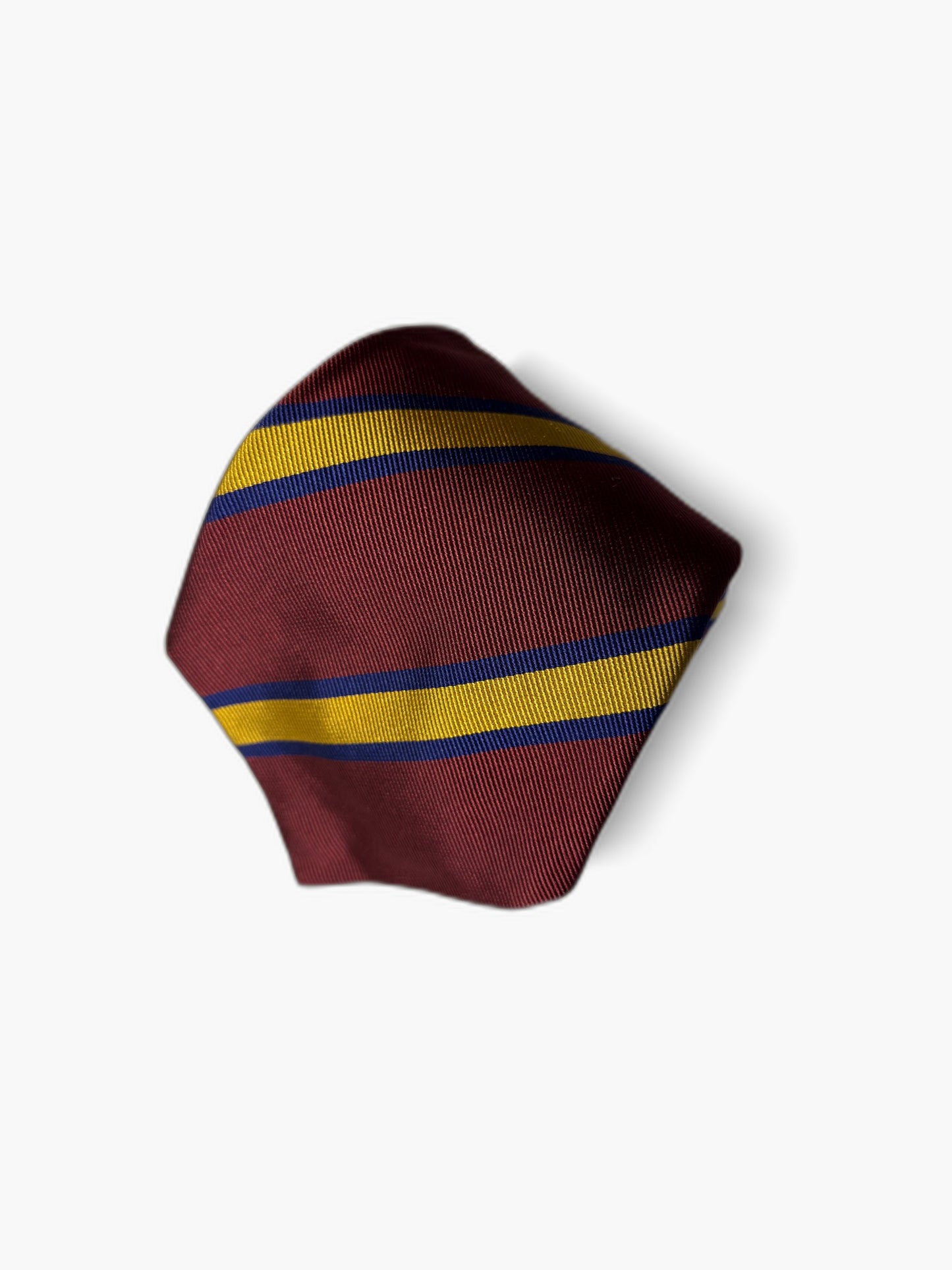 Ascot Vintage Krawatte mit Regimental, bordeaux mit blau-gelb Regimental, Detailansicht