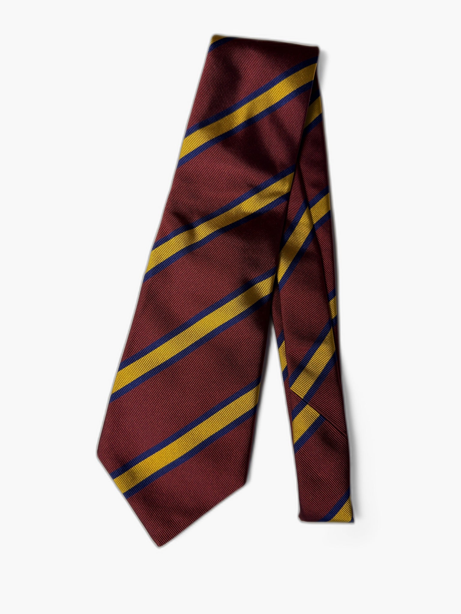 Ascot Vintage Krawatte mit Regimental, bordeaux mit blau-gelb Regimental, Gesamtansicht