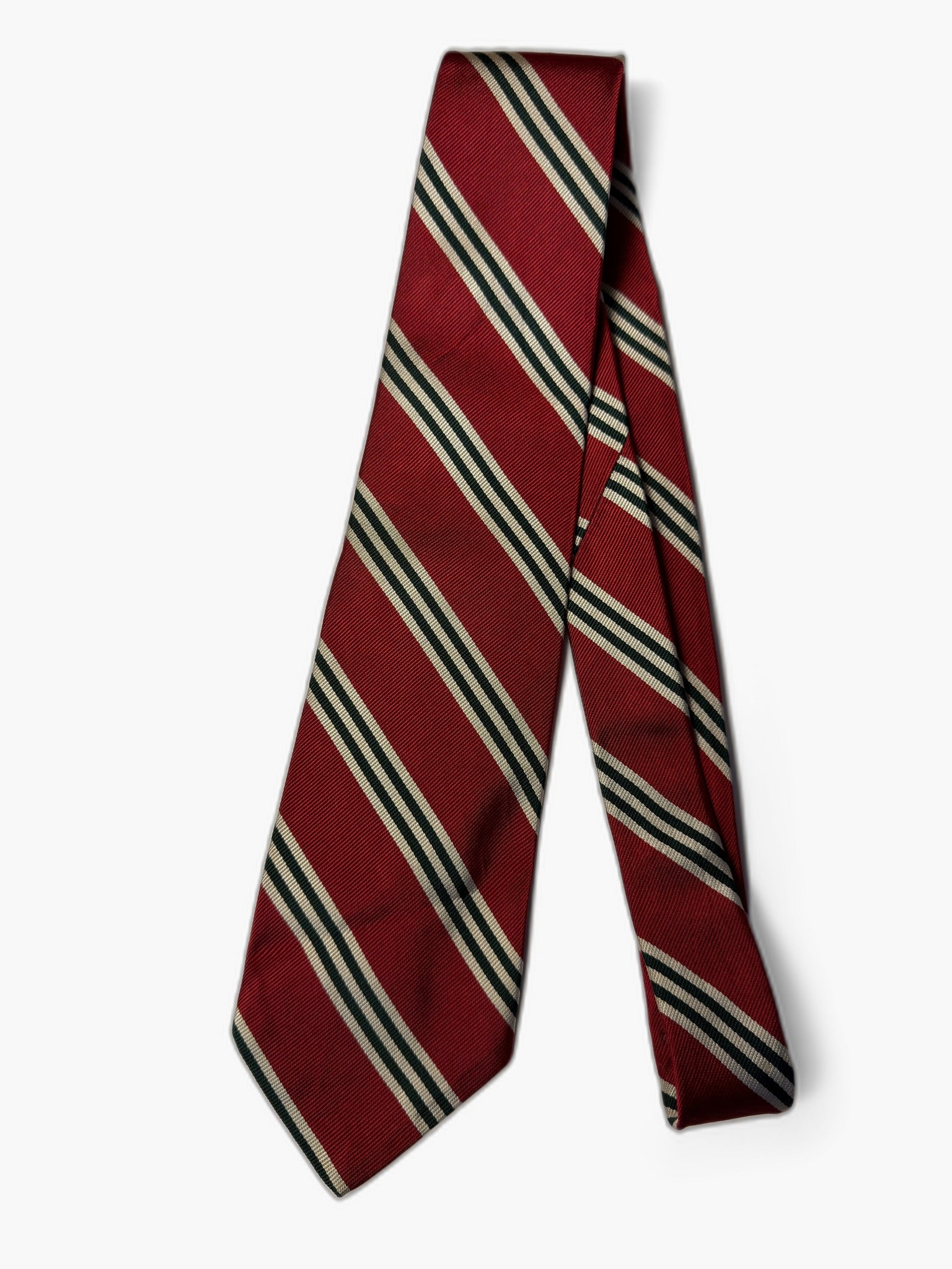 Brooks Brothers Vintage Krawatte mit Regimental, rot mit weiss-gruen Streifen, Gesamtansicht