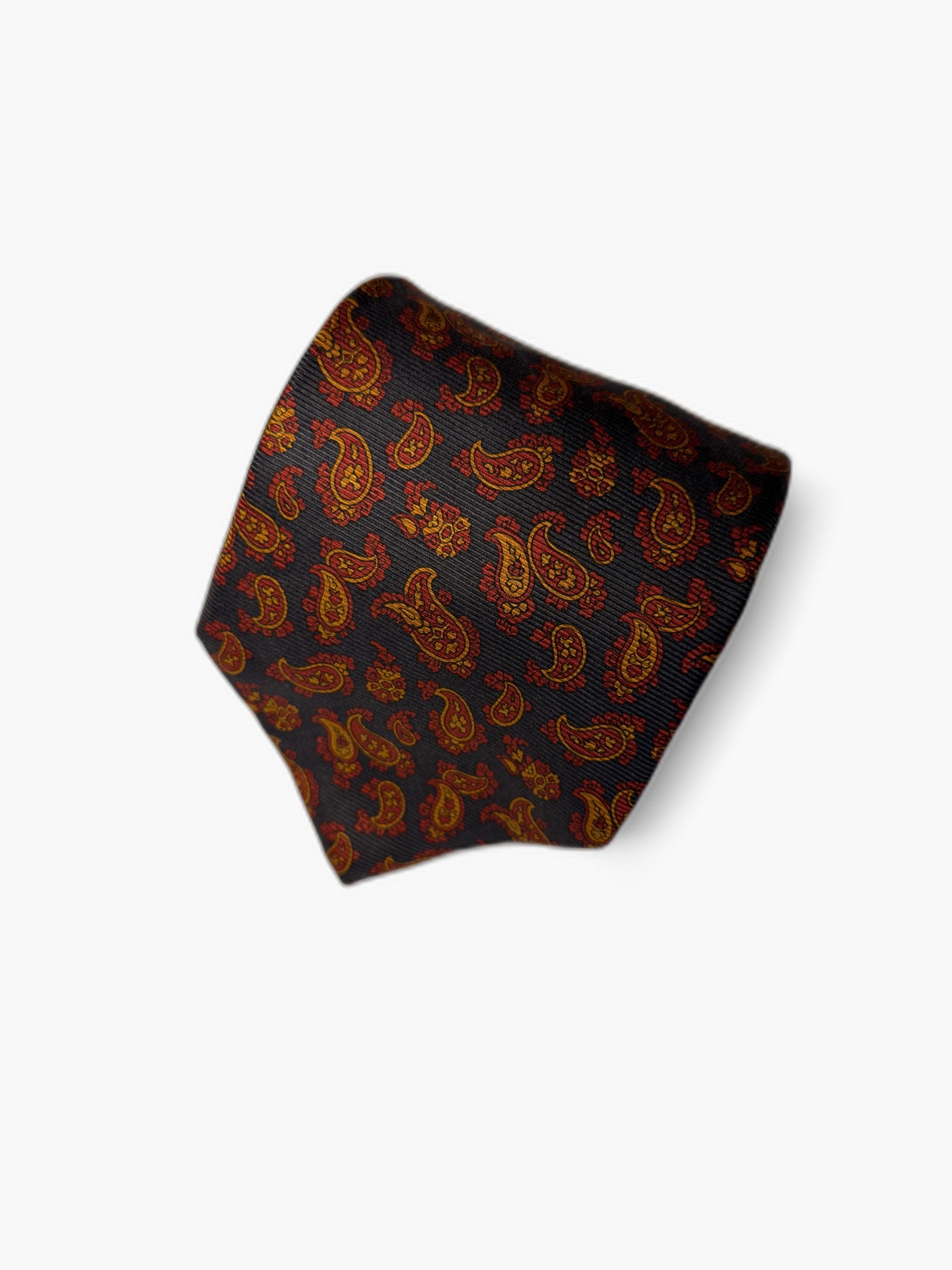 Brooks Brothers Vintage Krawatte mit Paisley, dunkelblau mit rost-orange Paisley, Detailansicht