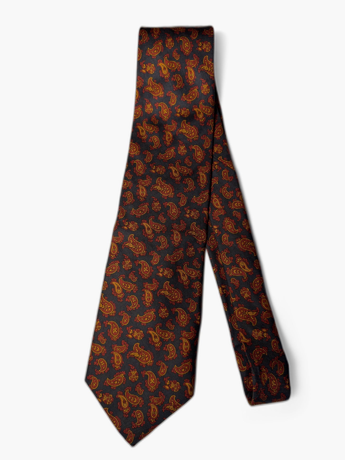Brooks Brothers Vintage Krawatte mit Paisley, dunkelblau mit rost-orange Paisley, Gesamtansicht