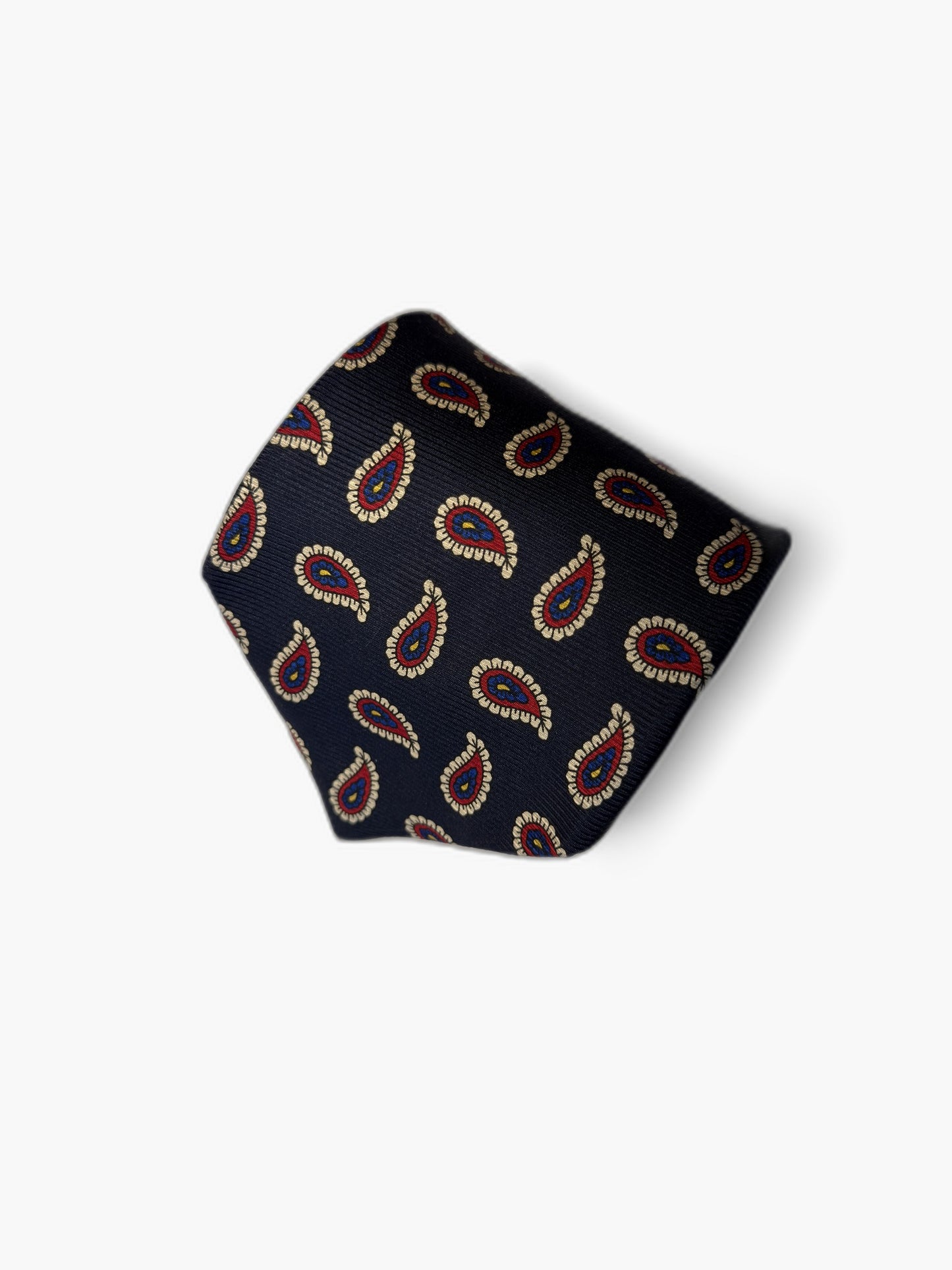 Brooks Brothers Vintage Krawatte mit Mini-Paisley, marineblau mit weiss-cream-rot Mini-Paisley, Detailansicht