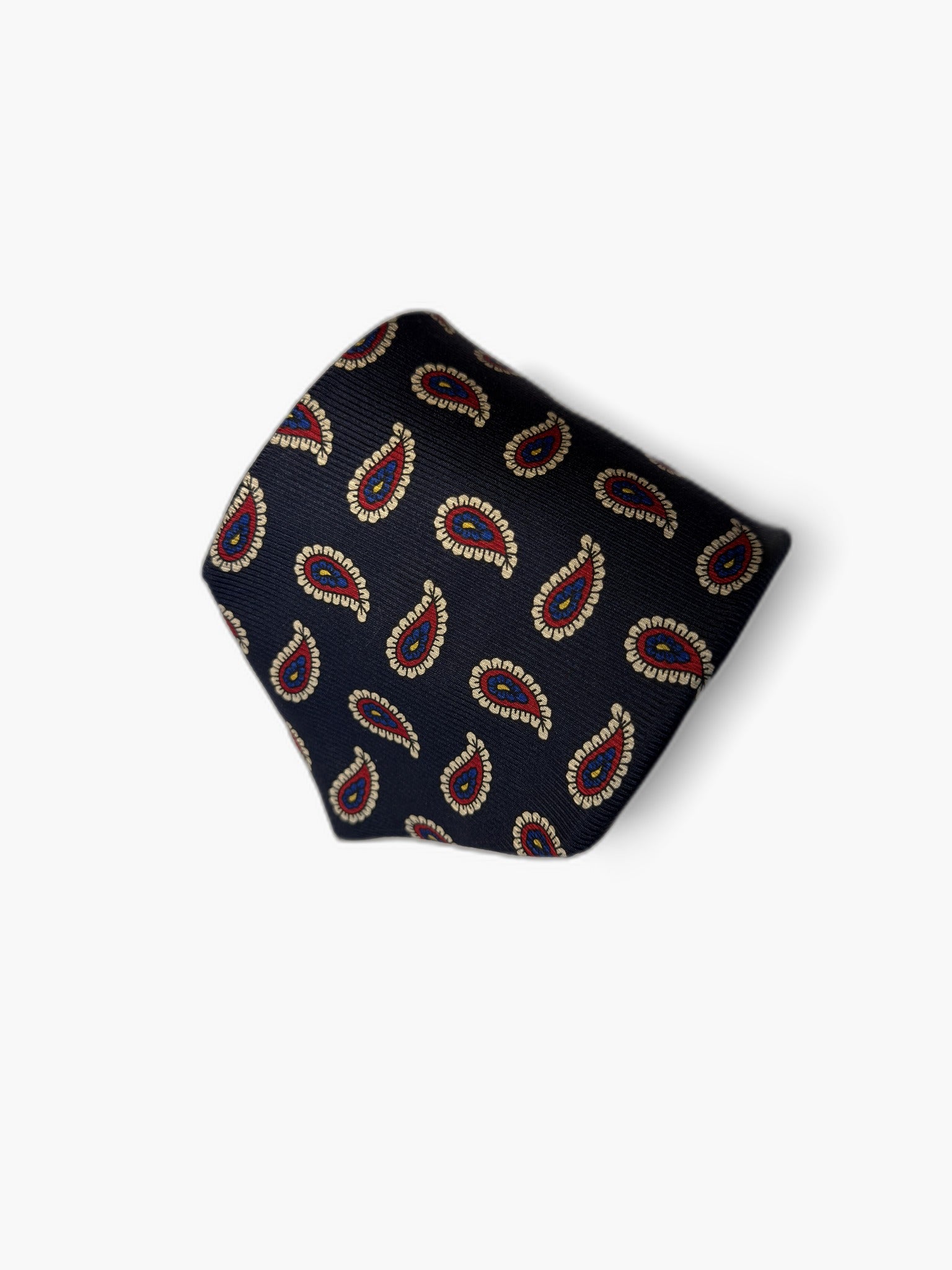 Brooks Brothers Vintage Krawatte mit Mini-Paisley, marineblau mit weiss-cream-rot Mini-Paisley, Detailansicht
