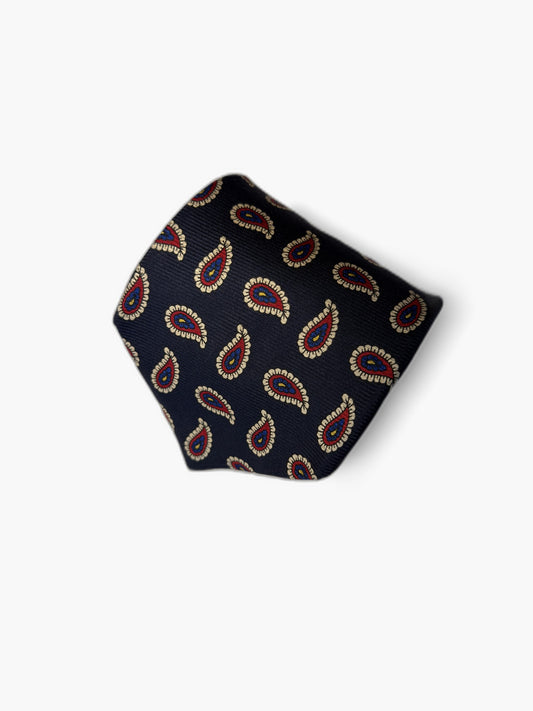 Brooks Brothers Vintage Krawatte mit Mini-Paisley, marineblau mit weiss-cream-rot Mini-Paisley, Detailansicht