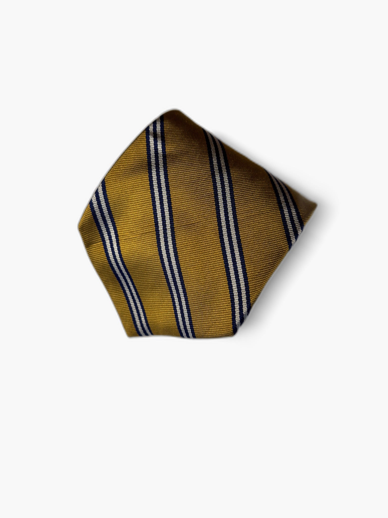 Brooks Brothers Vintage Krawatte mit Stripes, senfgelb mit weiss-blau Streifen, Detailansicht