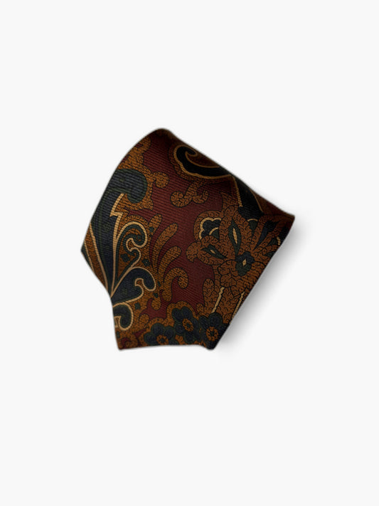 Brooks Brothers Vintage Krawatte mit Damask, bordeaux mit gold-blau Damask-Paisley, Detailansicht