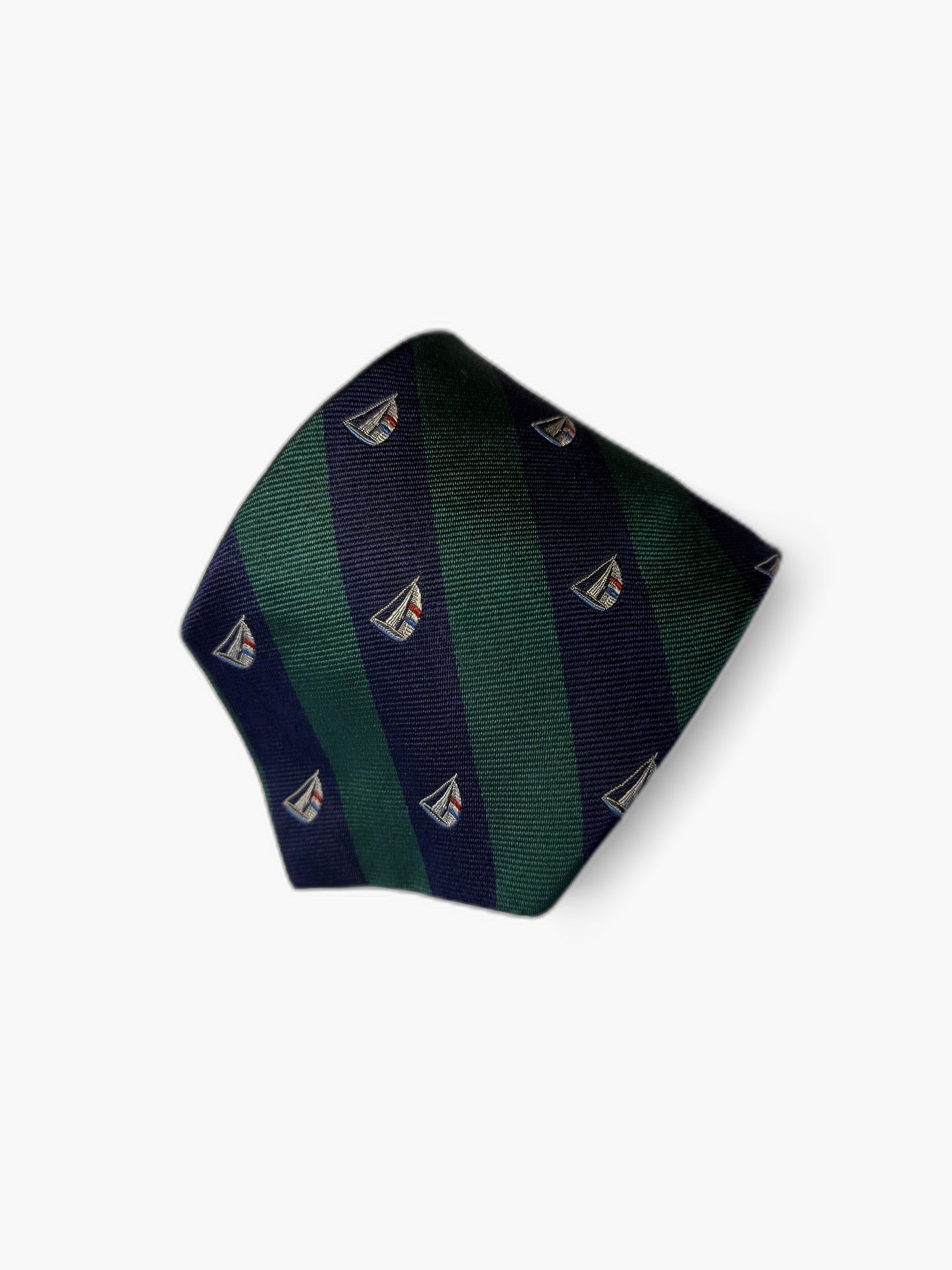 Brooks Brothers Vintage Krawatte mit Bootwappen, marineblau-gruen mit Bootwappen, Detailansicht